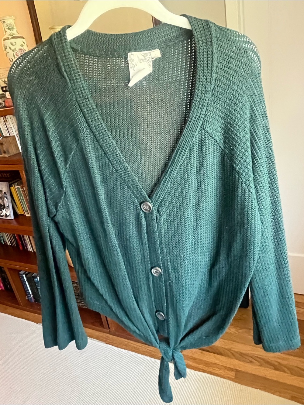 Blu Pepper Teal Green Tie-Front Button Cardigan